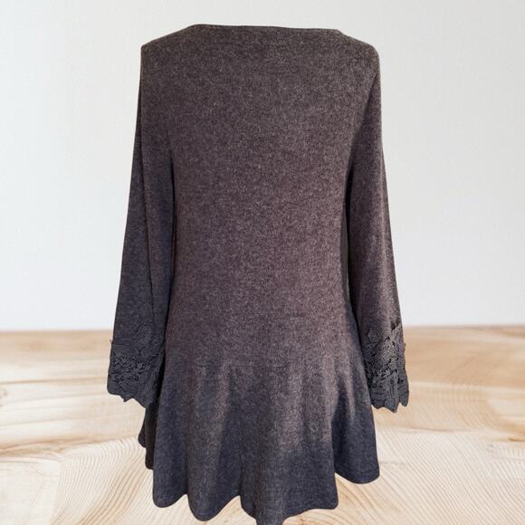 Entro Sweater Tunic Dress Sz M Chunky Lace Trim Long Sleeve Tier Bark Color - Picture 7 of 9